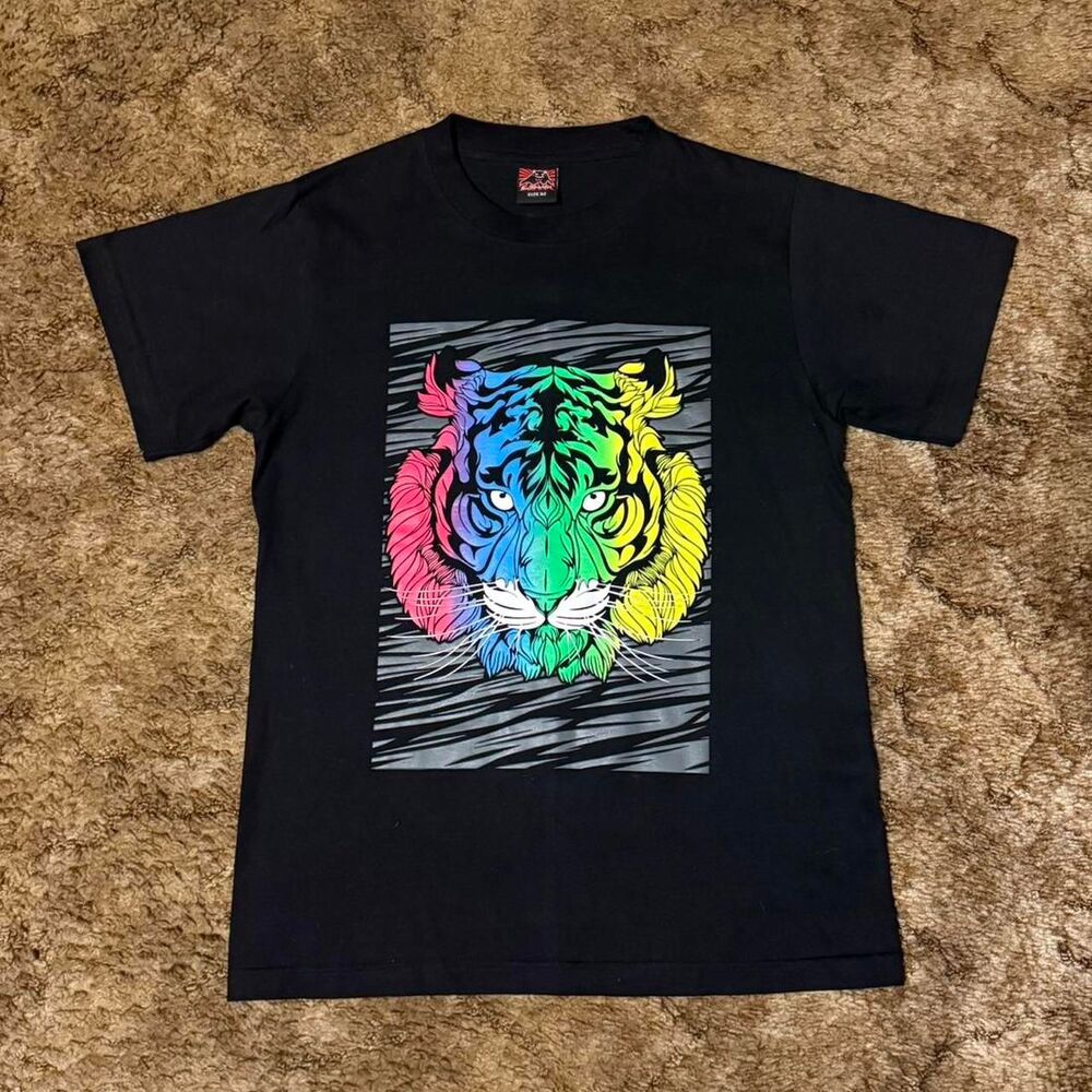 The Phantom Rainbow Tiger Graphic T-Shirt Black Multicolor Y2K Size Medium